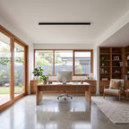 Slim linear LED ceiling light on a home office ceiling