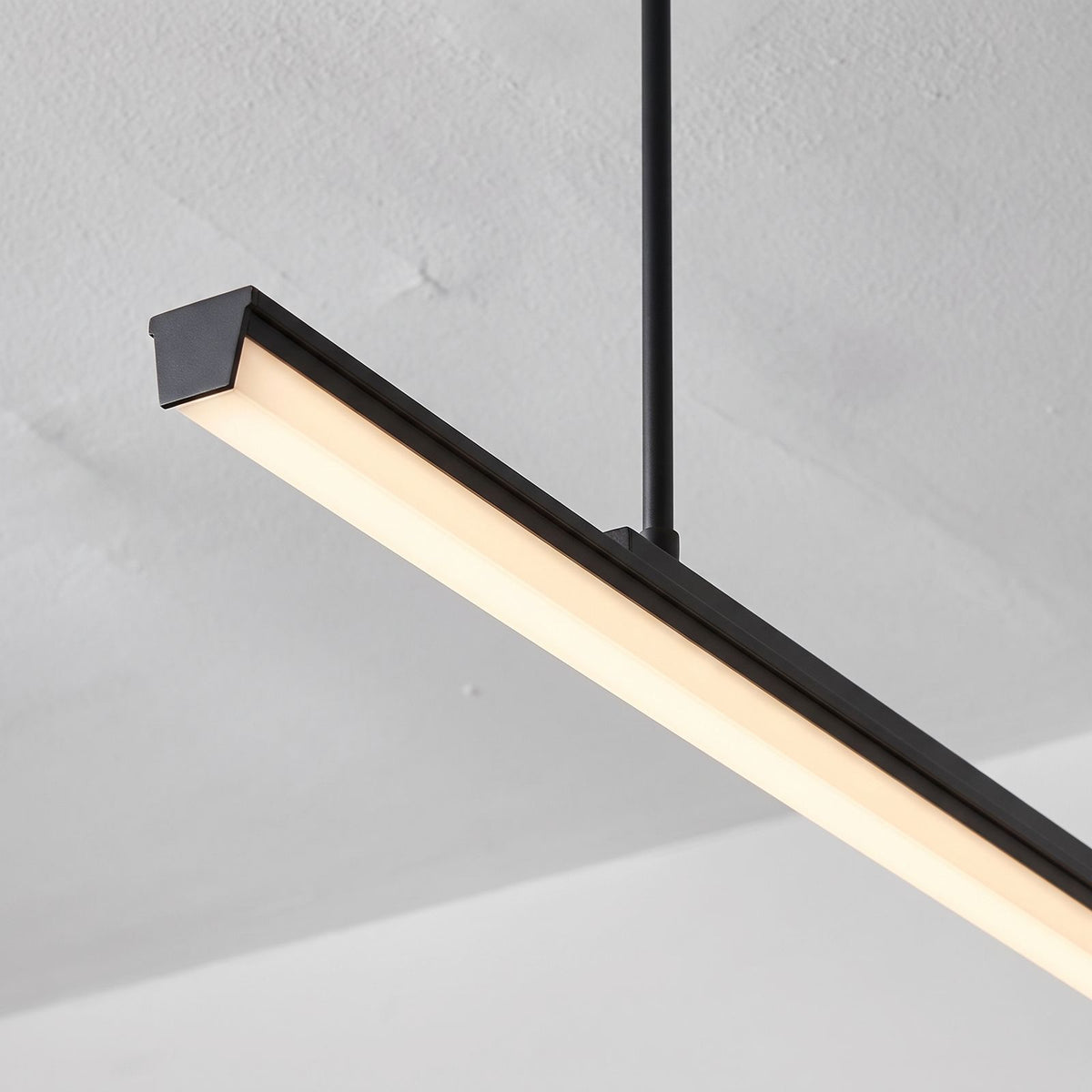 Slim Linear LED Aluminium Pendant Light, close view at an angle