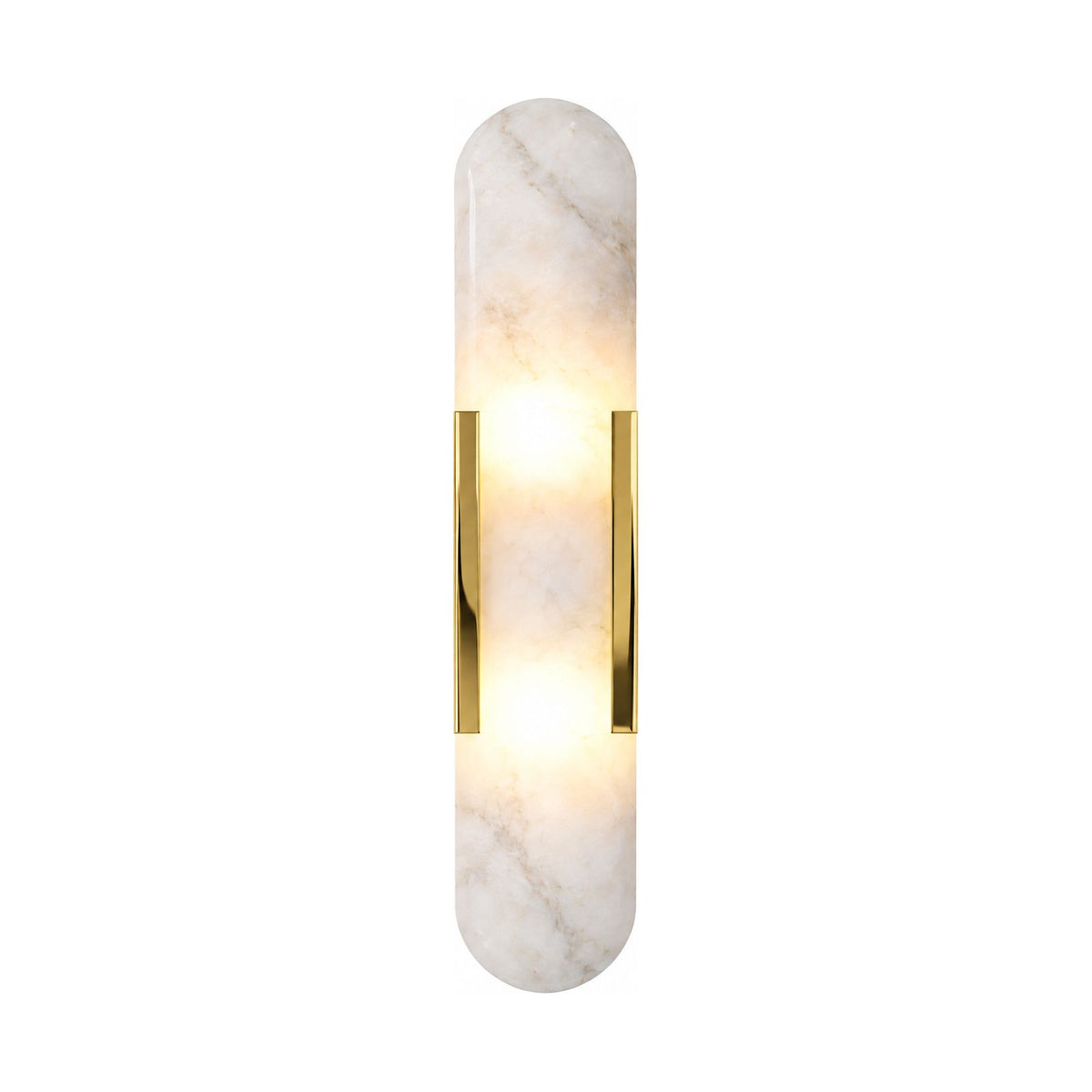 Slim Natural Marble Column Up Down Wall Light in Gold on a white background