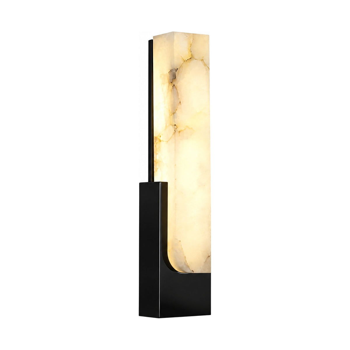 Slim Vertical Alabaster LED Wall Light in Black on a white background