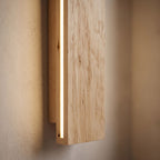 Close-up of the timber plank and the LED line along its edge