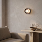 Smoked Dimple Glass LED Wall Light on a living room feature wall