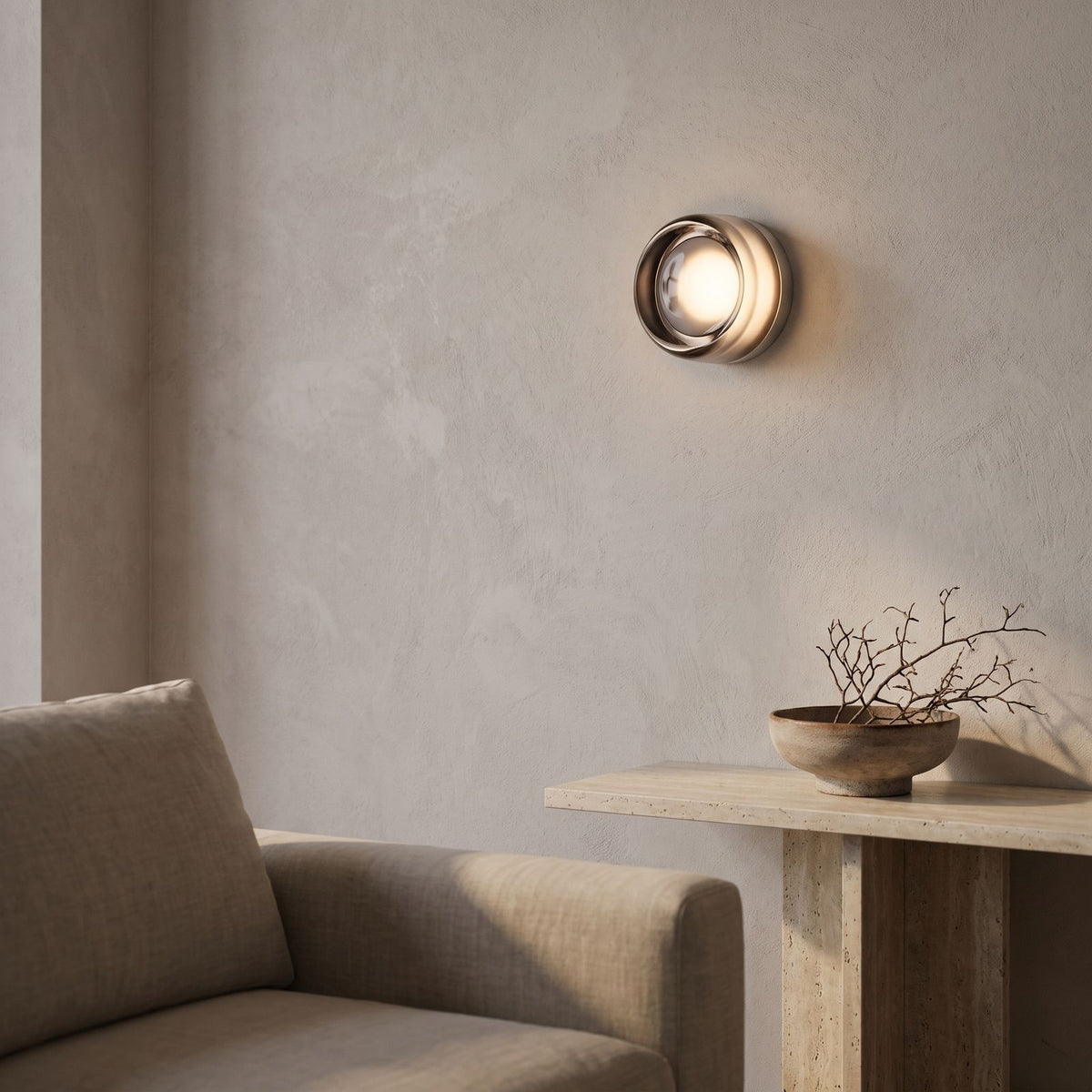 Smoked Dimple Glass LED Wall Light on a living room feature wall