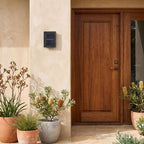 Solar Up Down Outdoor Wall Light beside a timber front door