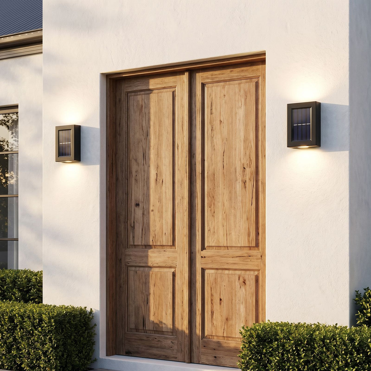 Solar Up Down Outdoor Wall Light in a pair either side of an entry door