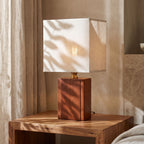 Solid Bamboo Japandi Table Lamp, close view on a timber surface