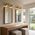 Solid Brass Double Dome Vanity Wall Light: a pair above twin mirrors on a long dressing table