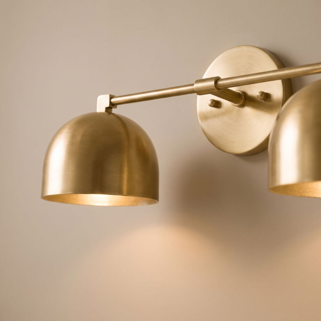 Solid Brass Double Dome Vanity Wall Light: close-up of the materials and finish