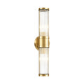 Ribbed Crystal Glass Tube Gold Wall Light with two tubes on a white background