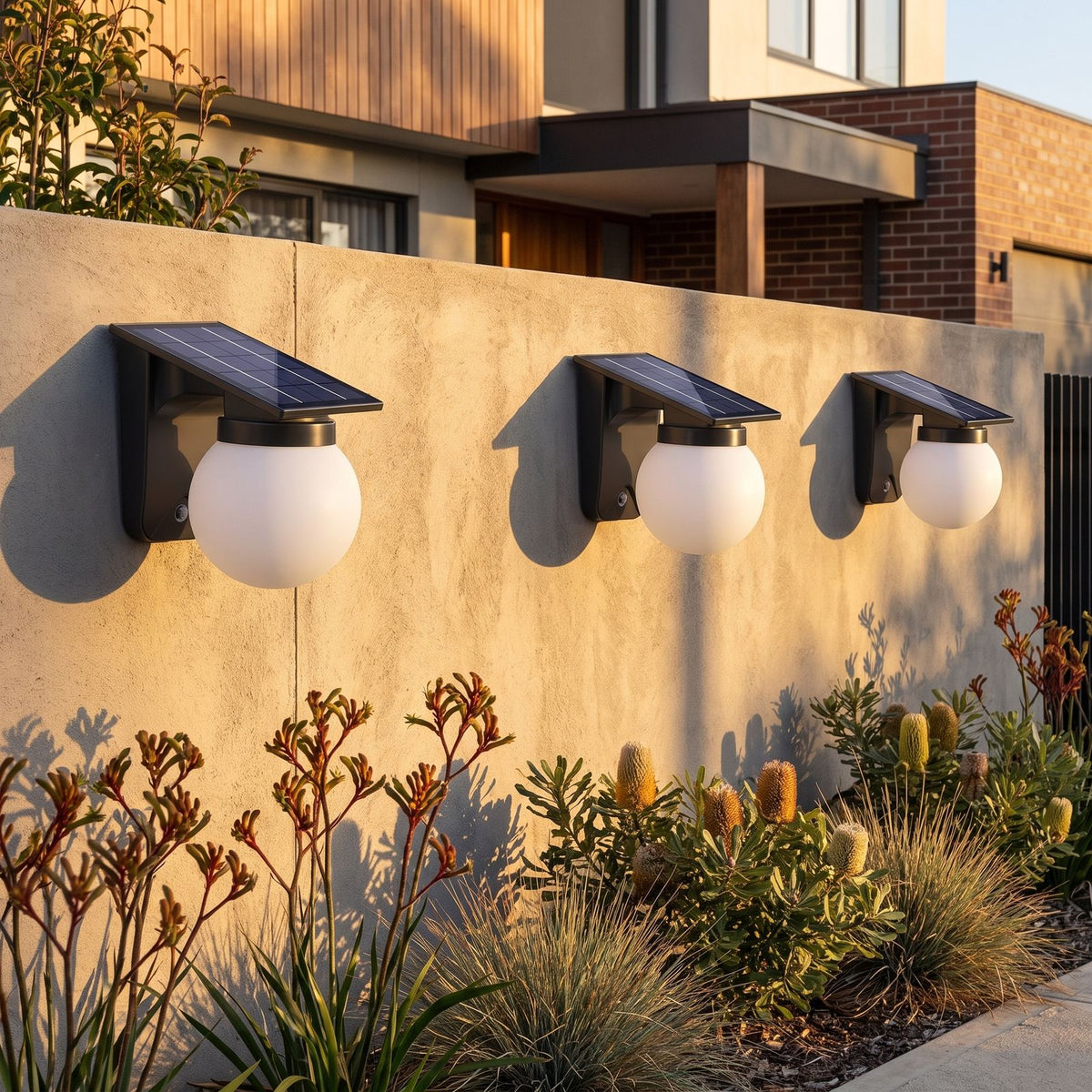 Spherical Solar Outdoor Wall Light in a pair either side of an entry door