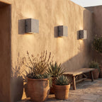 Square Cement Box Outdoor Wall Light in a pair on the facade of an Australian home