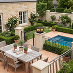 Square Lattice Frame Frosted Glass Pillar Light on a courtyard terrace pillar in daylight