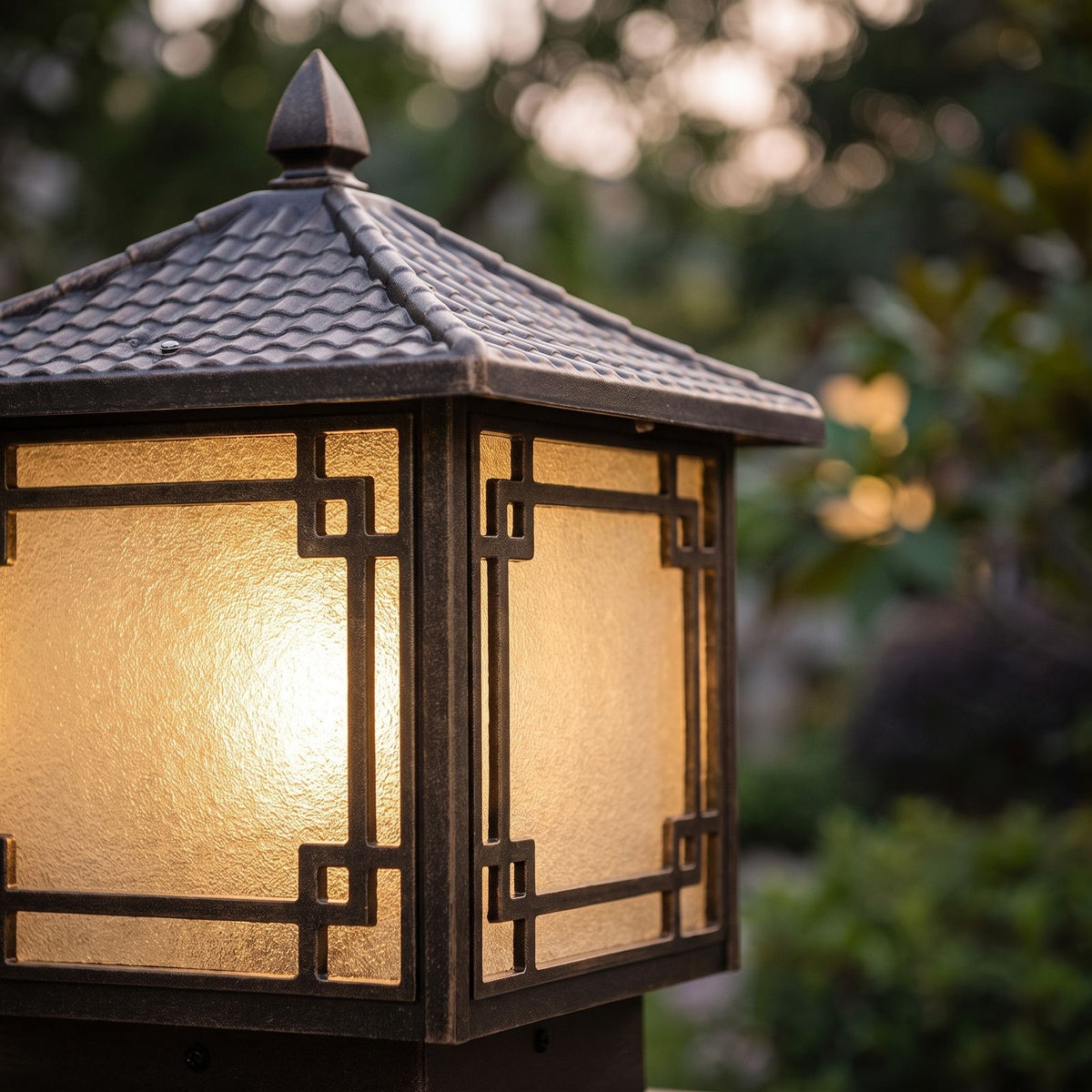 Square Lattice Frame Frosted Glass Pillar Light: close-up of the materials and finish