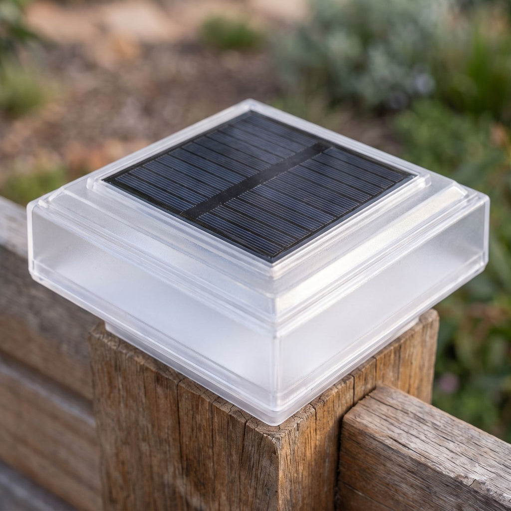 Close-up of the solar panel and frosted cap