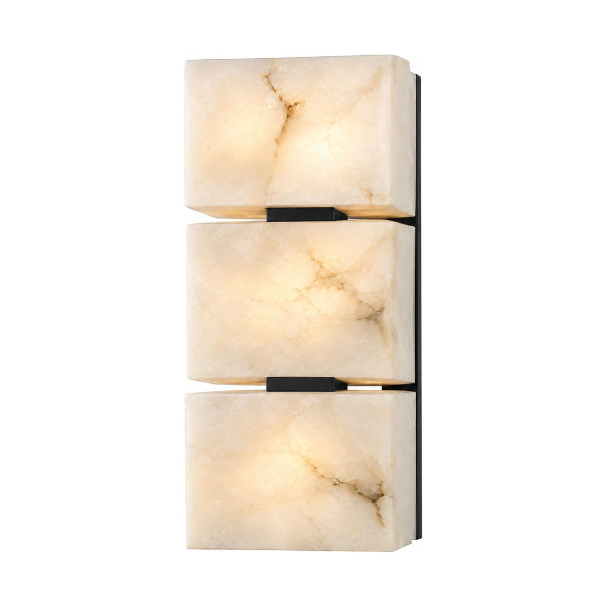 Stacked Alabaster Block Stair Wall Light in Triple (L 18 × H 52 cm) on a white background