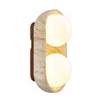 Stacked Frosted Globe Travertine Wall Light on a white background