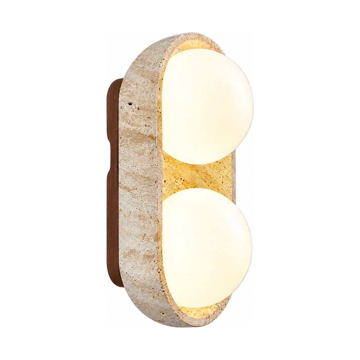 Stacked Frosted Globe Travertine Wall Light on a white background