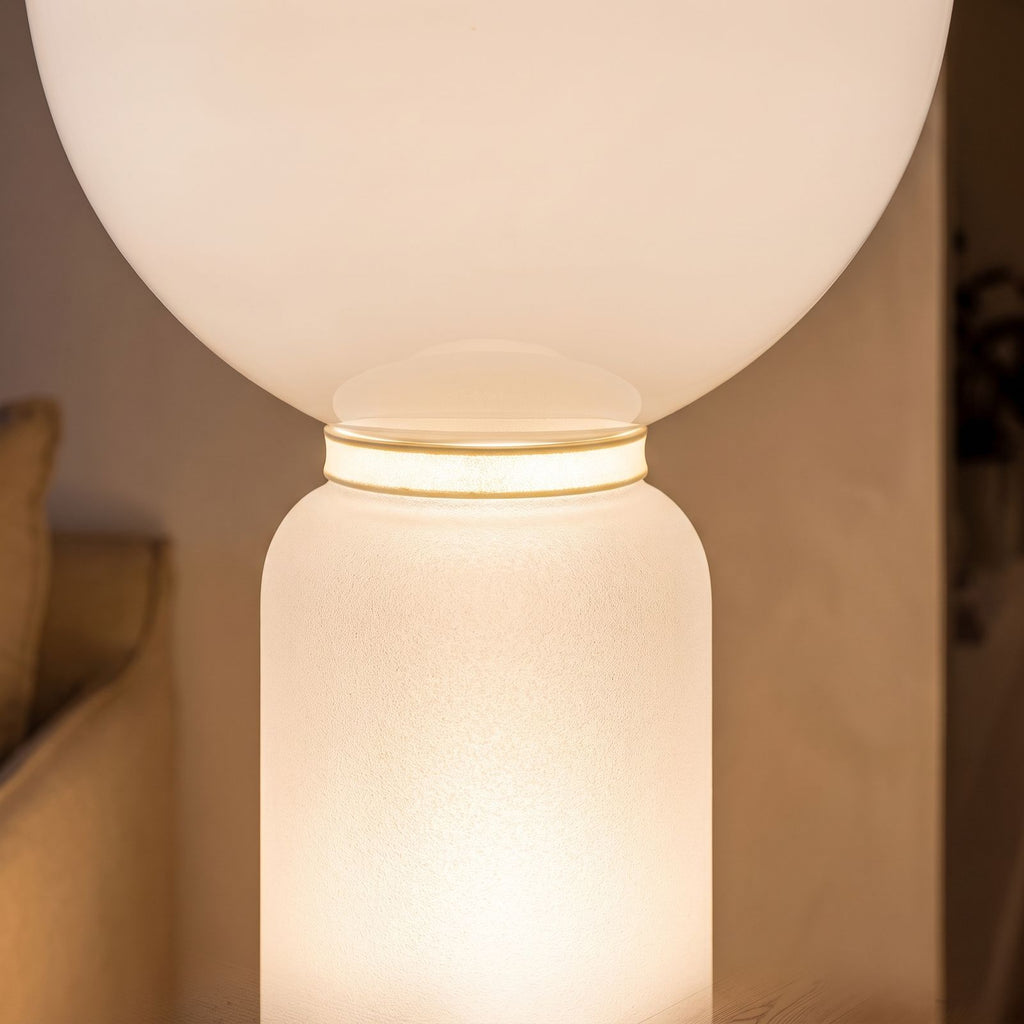 Close-up of the glass capsules and bowl shade