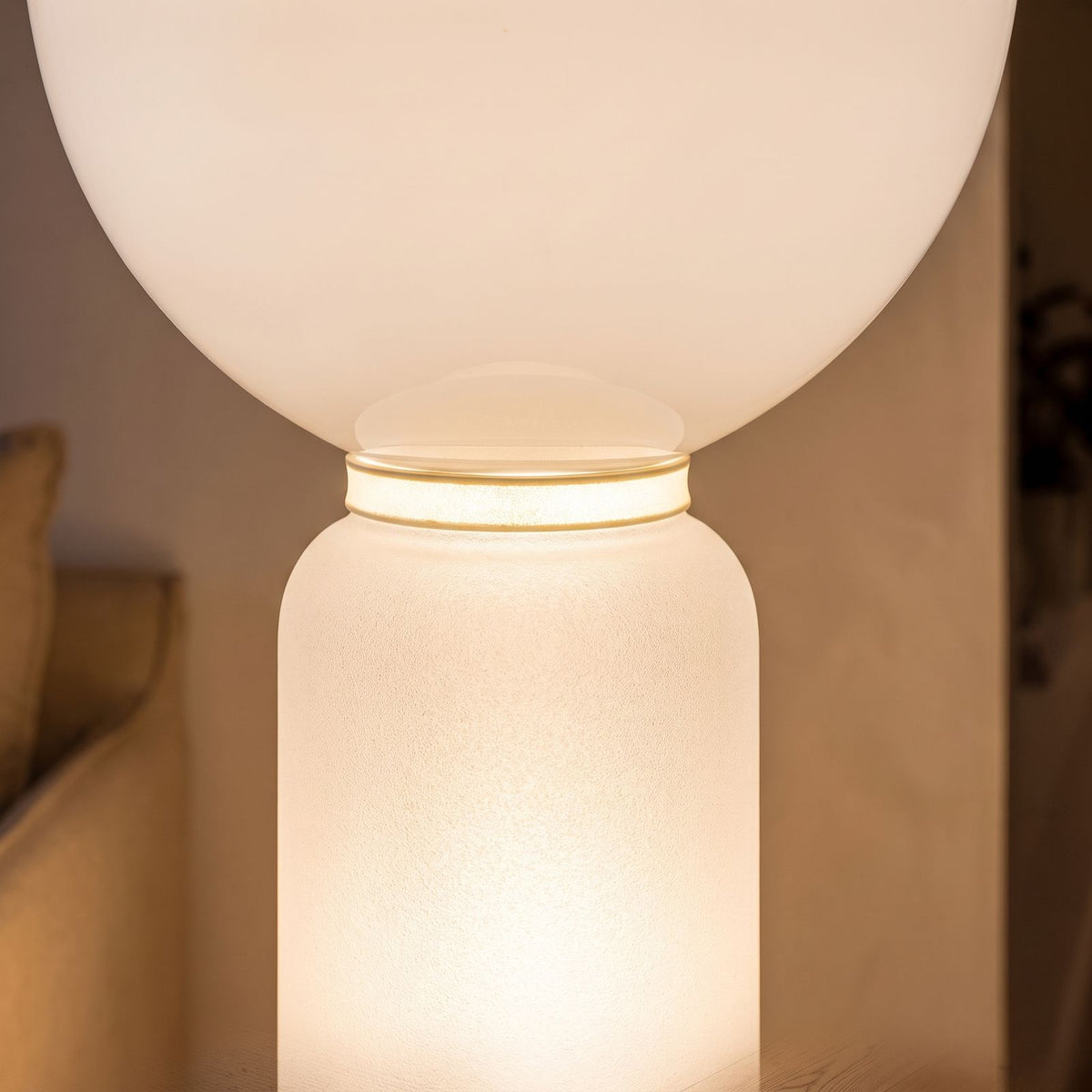 Close-up of the glass capsules and bowl shade