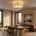 Starburst Glass and Copper Semi-Flush Ceiling Light above a dining table