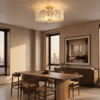 Starburst Glass and Copper Semi-Flush Ceiling Light above a dining table