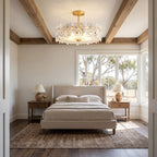 Starburst Glass and Copper Semi-Flush Ceiling Light in a bedroom in daylight