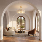 Starburst Glass and Copper Semi-Flush Ceiling Light in an open-plan living area, wide view