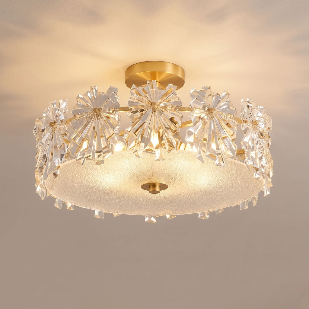 Starburst Glass and Copper Semi-Flush Ceiling Light: close-up of the materials and finish