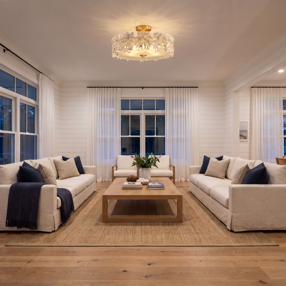 Starburst Glass and Copper Semi-Flush Ceiling Light 60 cm in a living room
