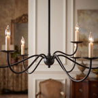 Sweeping Curved Arm Six Light Chandelier: close-up of the materials and finish