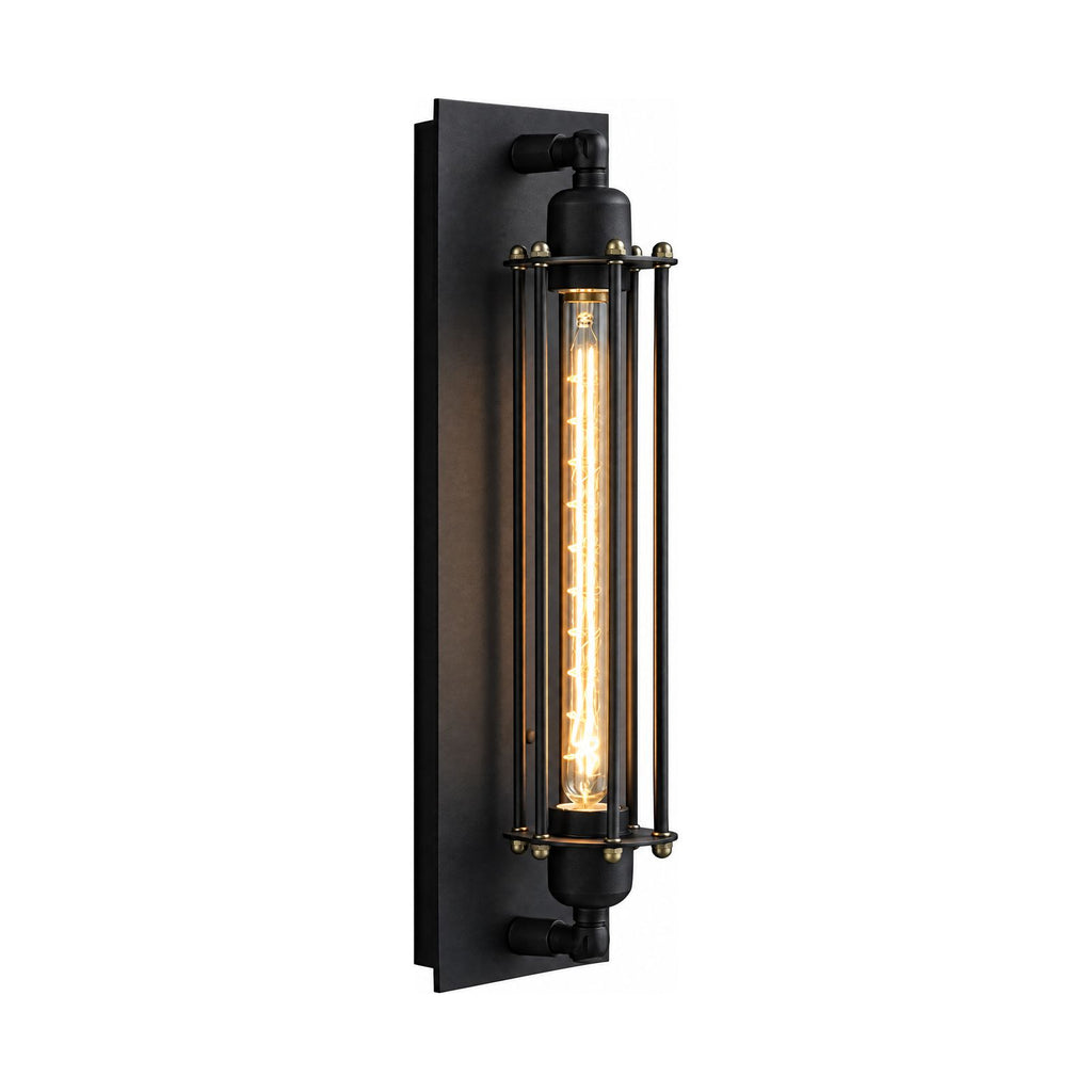 Tall Black Iron Flute Edison Wall Light on a white background