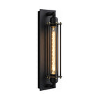 Tall Black Iron Flute Edison Wall Light on a white background