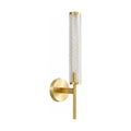 Tall Brass and Textured Glass Wall Sconce on a white background