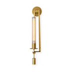 Tall Ribbed Glass and Brass Column Wall Light on a white background