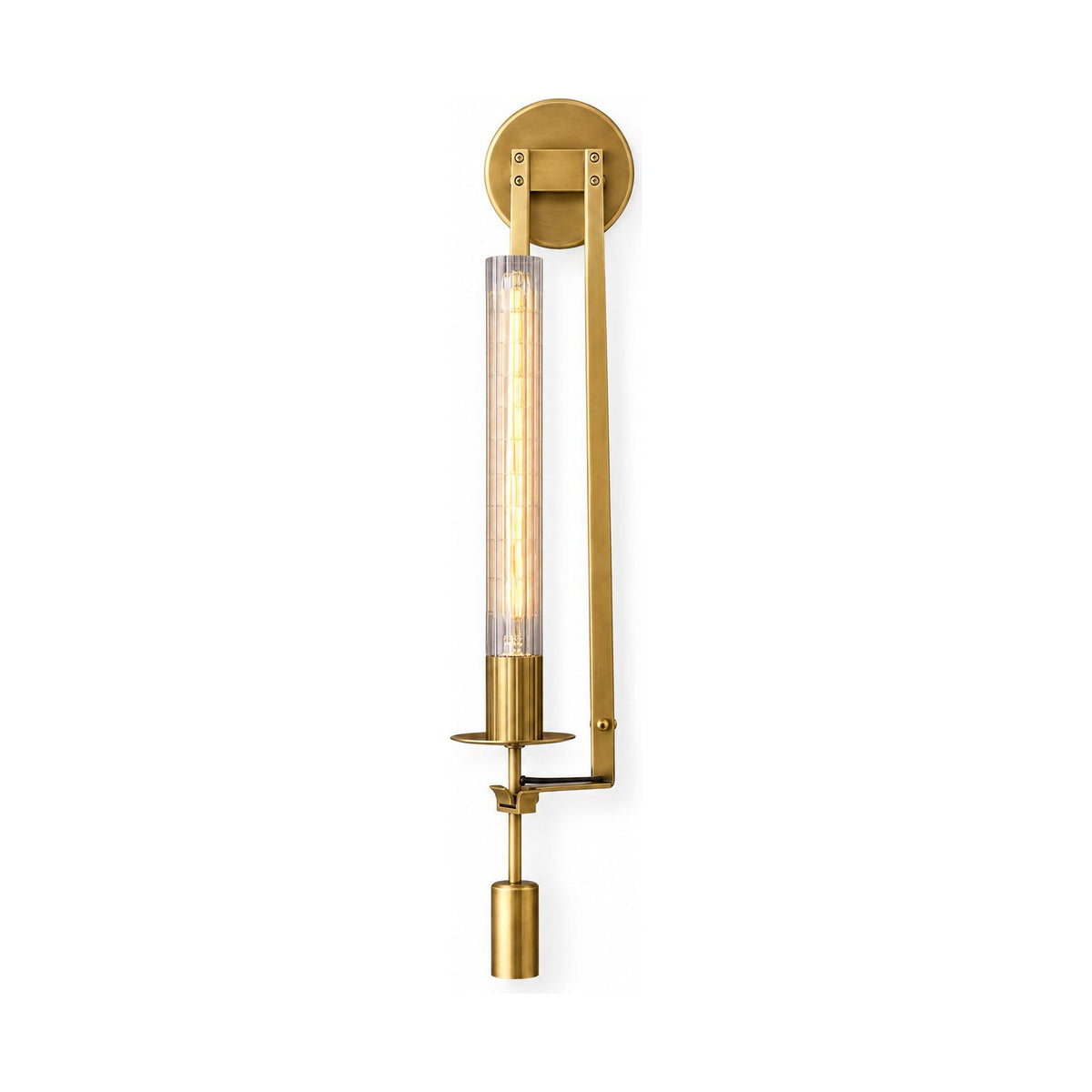 Tall Ribbed Glass and Brass Column Wall Light on a white background
