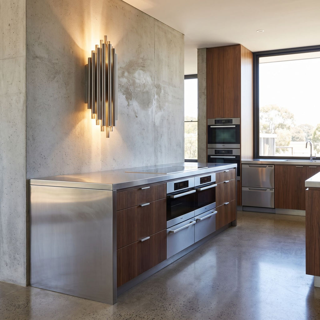 Tall Stainless Steel Up and Down Wall Light on a kitchen wall