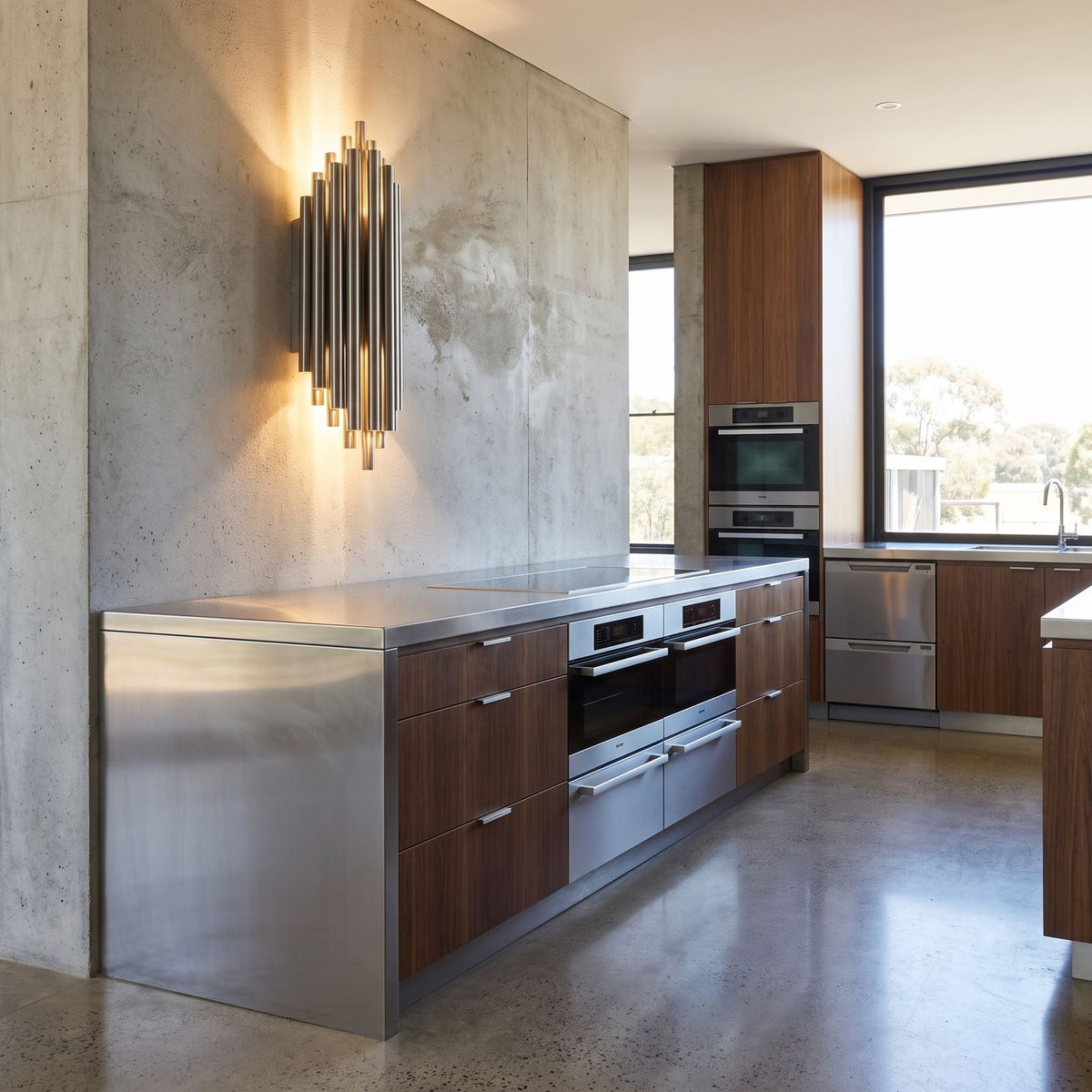Tall Stainless Steel Up and Down Wall Light on a kitchen wall