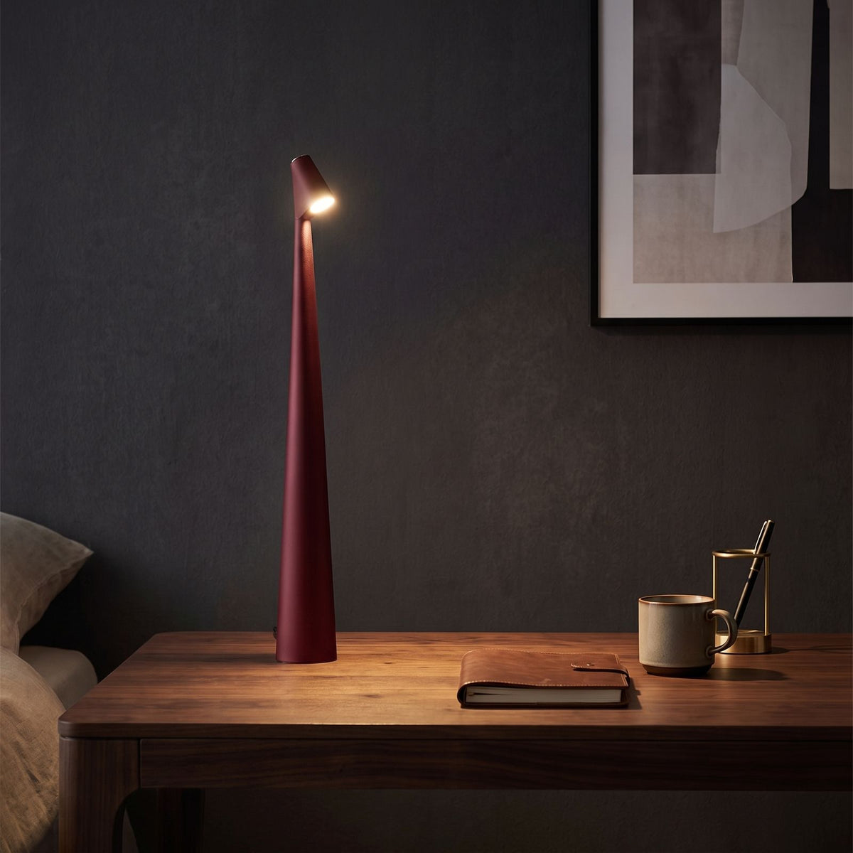 Tall Tapered Aluminium Rechargeable Table Lamp in Red