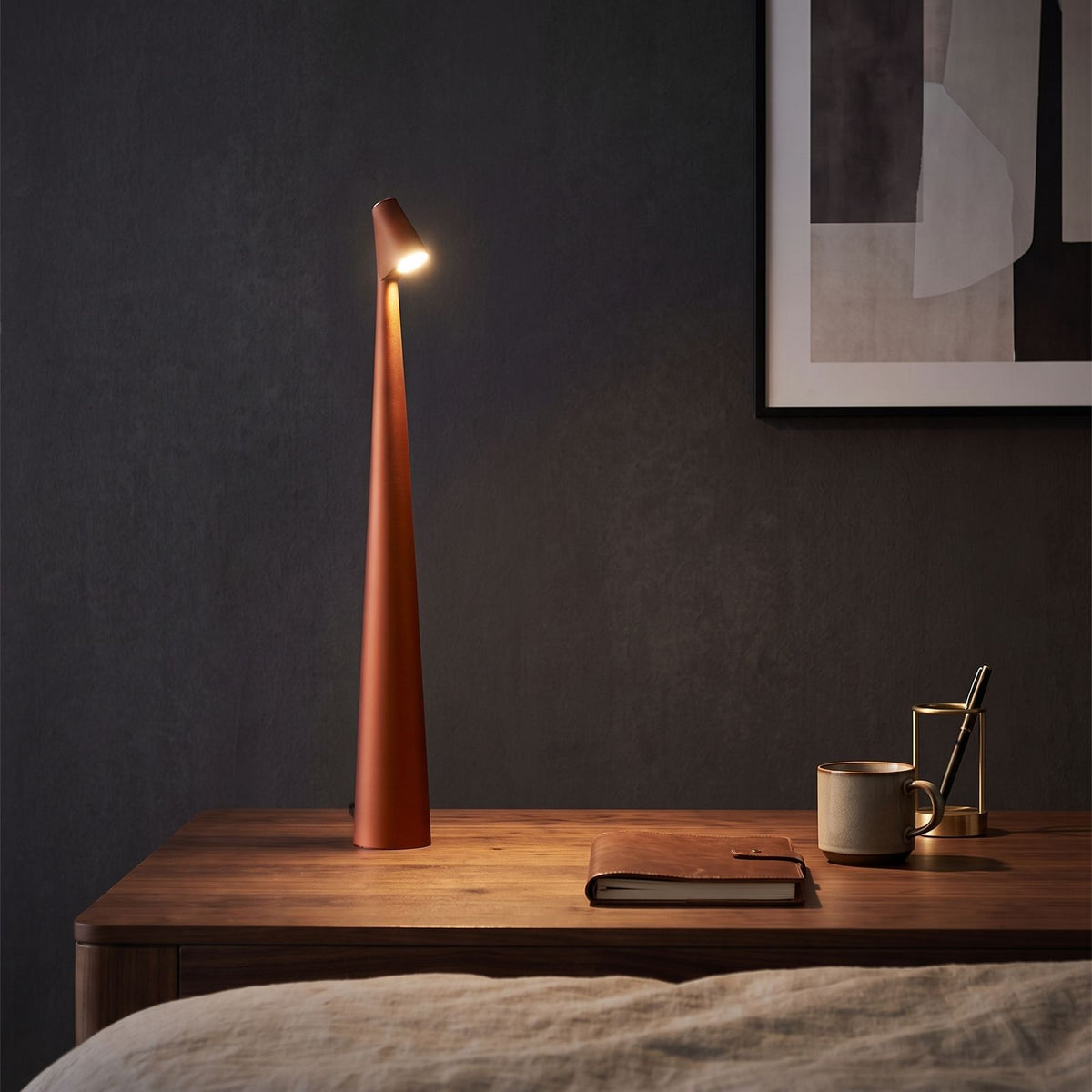 Tall Tapered Aluminium Rechargeable Table Lamp in Orange