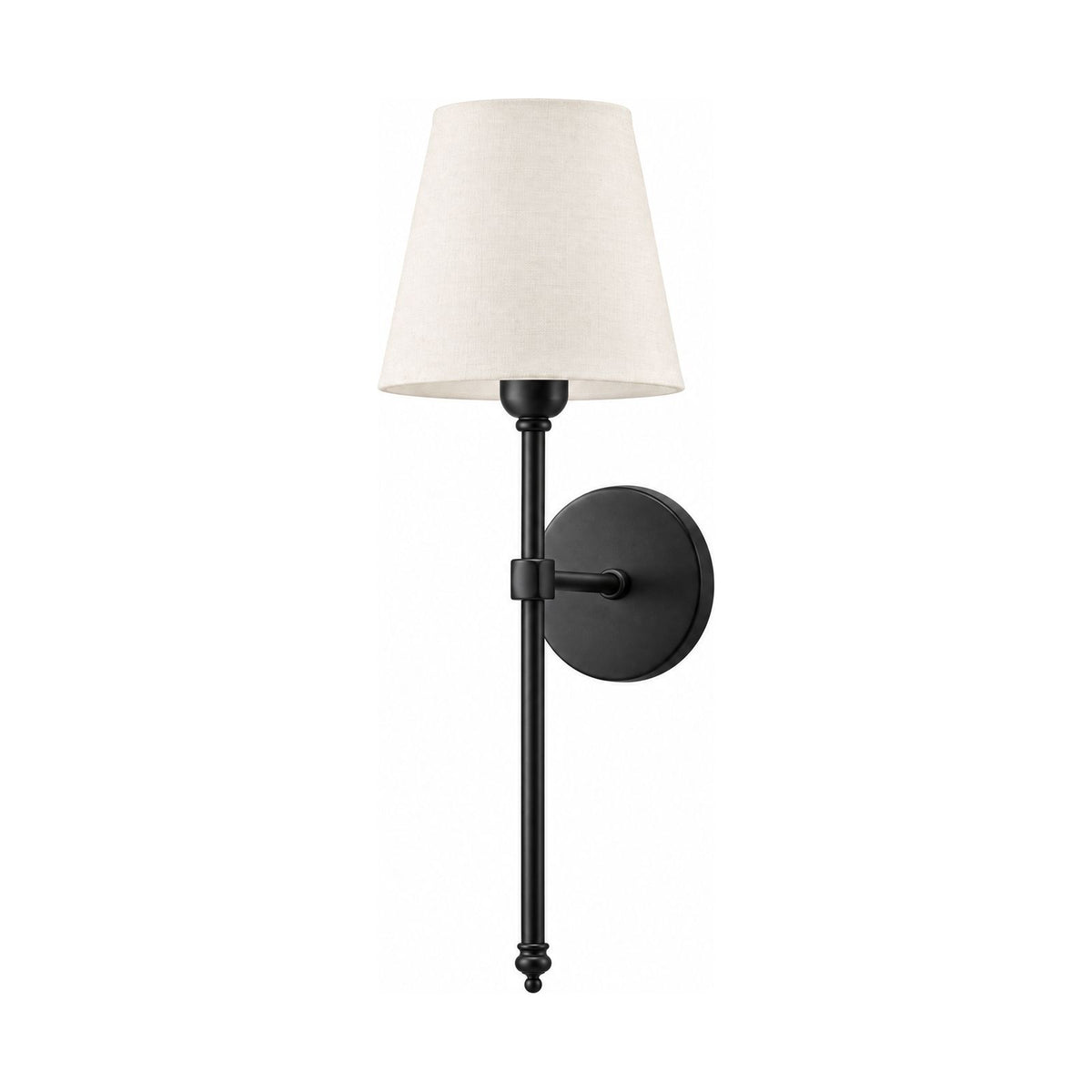 Tapered Fabric Shade Wireless Wall Sconce in Black on a white background