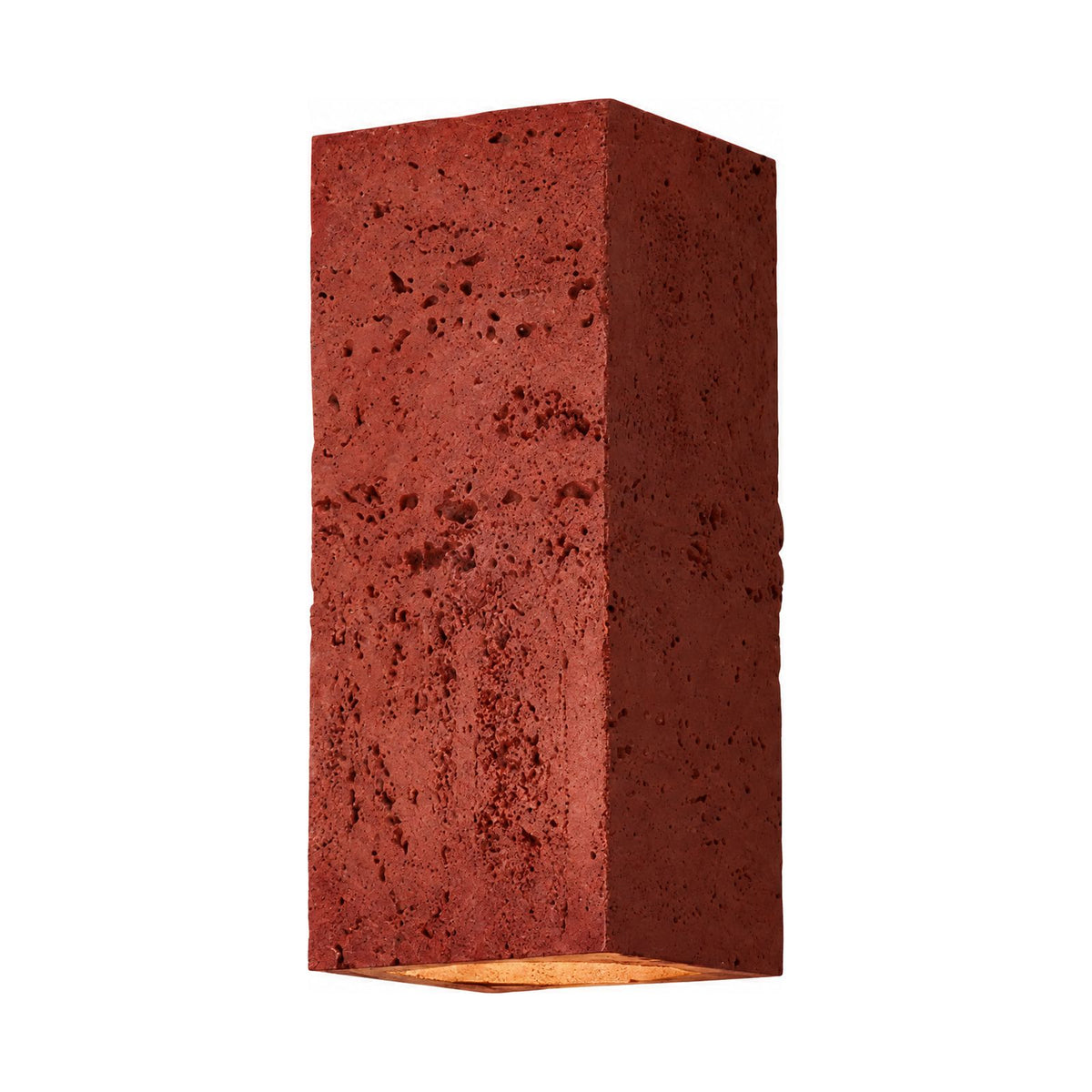 Textured Cement-Finish Box Wall Light in Red on a white background