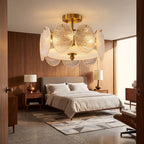 Textured Glass Disc Ring Semi-Flush Ceiling Light in a bedroom in daylight
