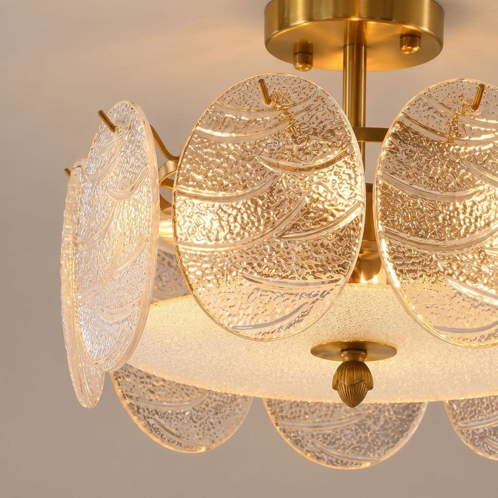 Textured Glass Disc Ring Semi-Flush Ceiling Light: close-up of the materials and finish