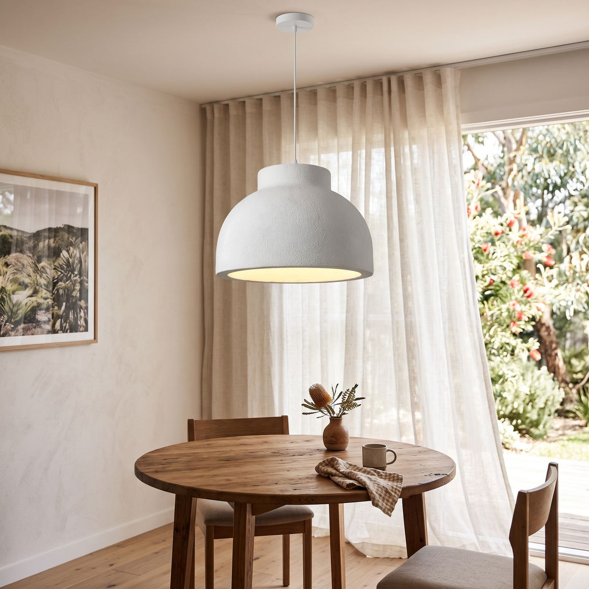 Textured Polystyrene Dome Pendant Light in a breakfast nook