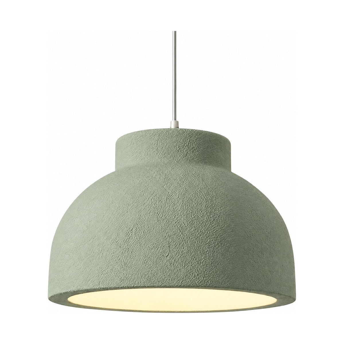 Textured Polystyrene Dome Pendant Light in sage green on a white background
