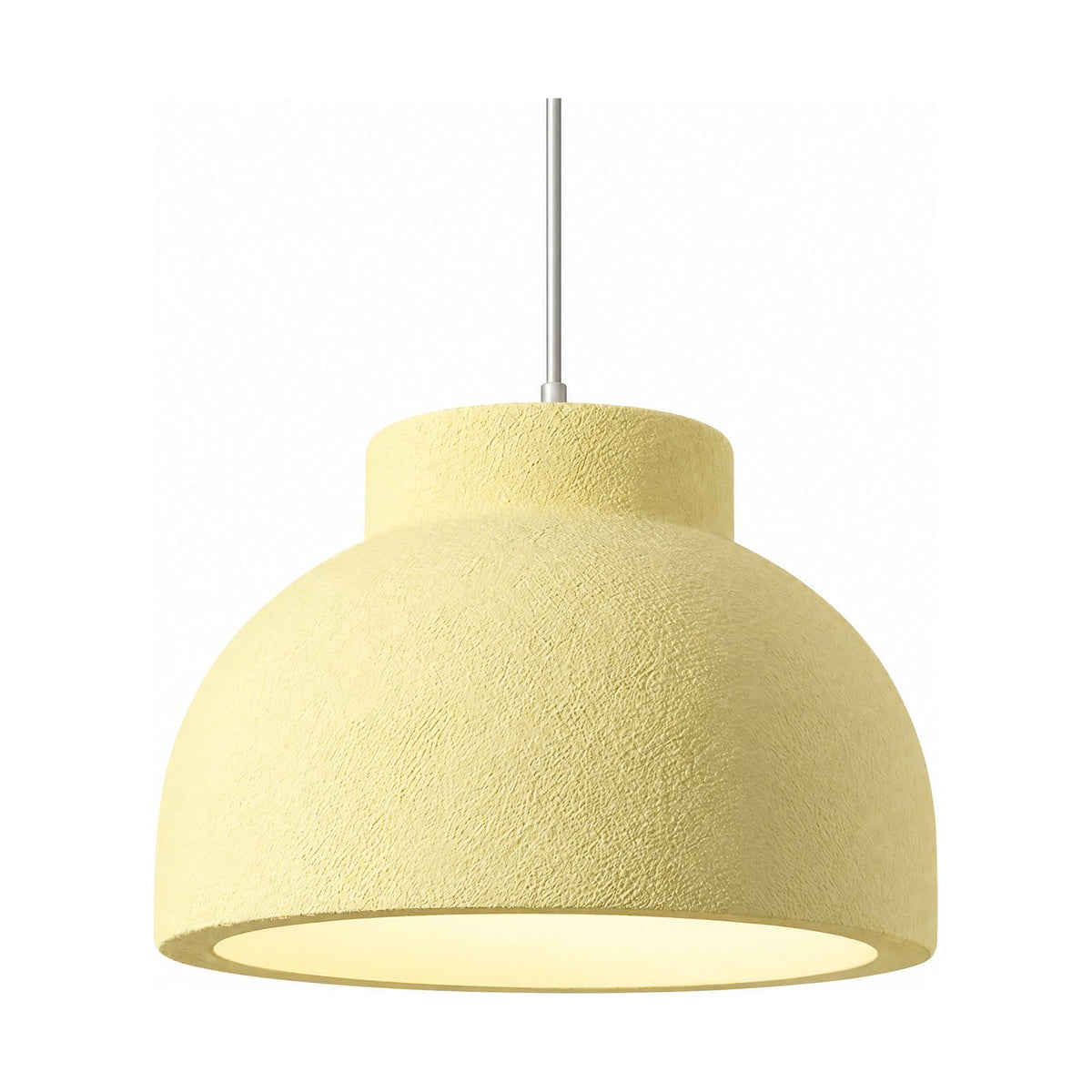 Textured Polystyrene Dome Pendant Light in pale yellow on a white background