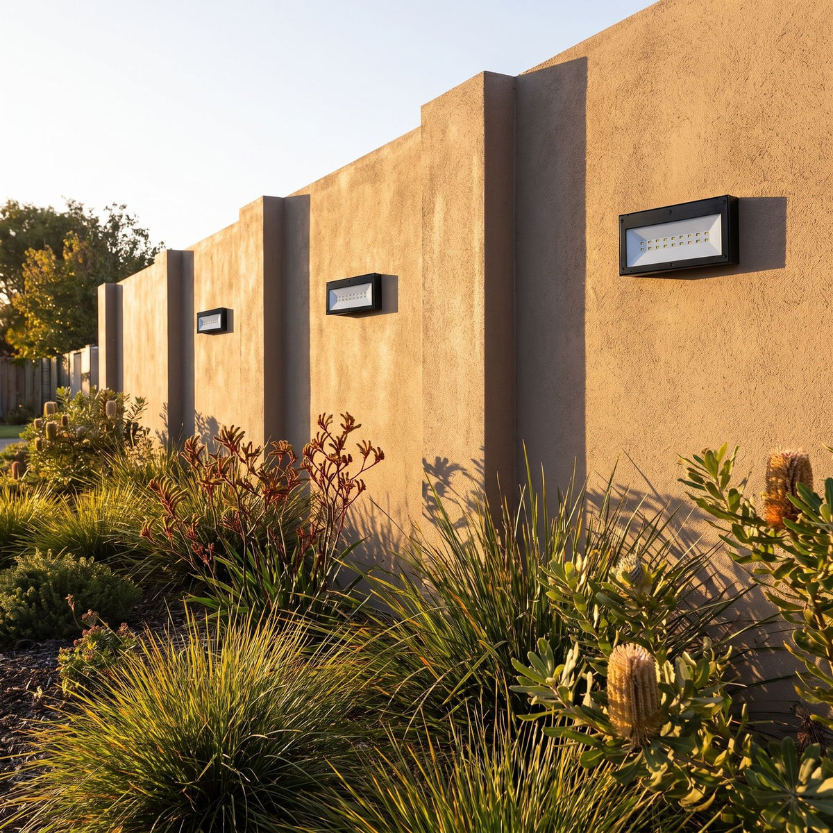 Three Mode Solar Outdoor Wall Light in a pair on the facade of an Australian home