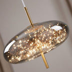 Tinted Glass Capsule and Globe Pendant Light, close view from below