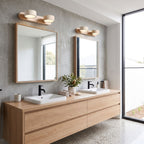 Travertine and Wood LED Vanity Wall Light in a pair on a wall of an Australian home
