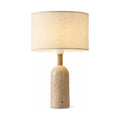 Travertine Base Fabric Shade Table Lamp on a white background